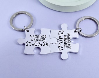 Personalised Marriage Wankers Keyring Set • 10 Year Anniversary • Aluminium Puzzle Gift • Tin • Couple's Gift • Interlocking Jigsaw Keyring