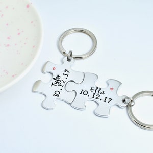 Personalised Puzzle Piece Keyring Set With Names Special Date Aluminium Jigsaw For Couple Traditional 10 Year Wedding Anniversary Gift image 8