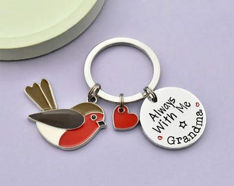 Personalised Robin Memorial Keyring, Always With Me or You Gift, Bereavement Gift, Sympathy Keepsake, Loss of Grandma Mum Dad