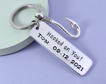 Hooked On You Keyring • Gift For Fisherman • Personalised Fishing Key Ring • Angler Gift • For Boyfriend • Anniversary Gift For Husband