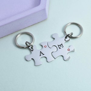 Personalised MINI Puzzle Piece Keyrings • Couple Key Ring Set • Friendship Gift • Valentines Gift • High Quality Shiny Steel Jigsaw