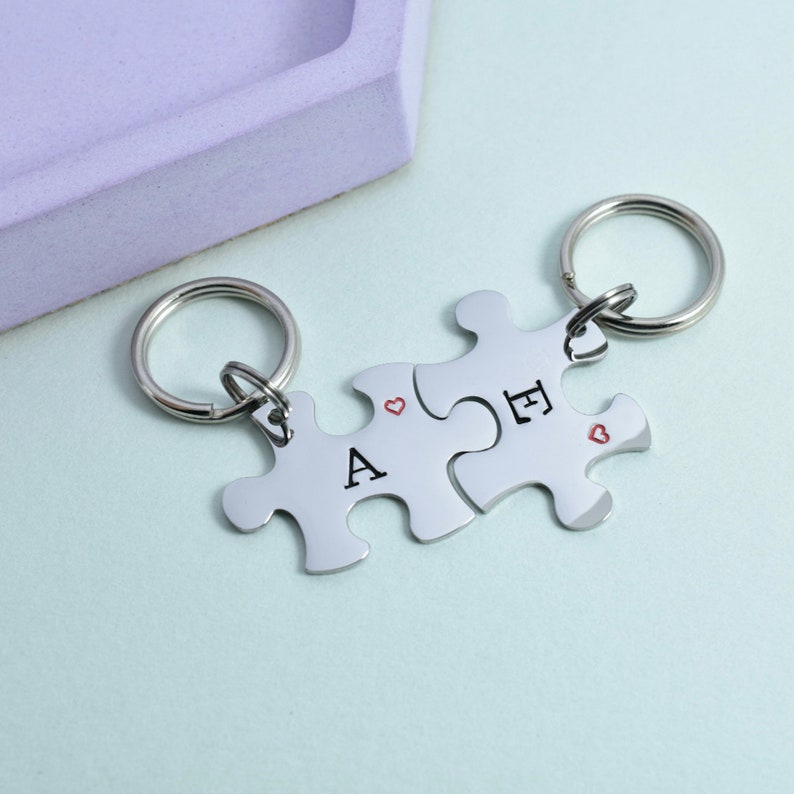 Personalised Mini Jigsaw, Puzzle Piece Keyrings, Friendship Gift, Christmas Cracker Filler, Couple Key Ring Set, Valentines Day Gift Set 