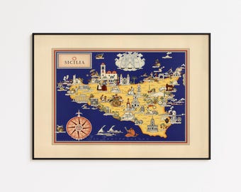 1939 Sicily Map Print: Vintage Italian Wall Art