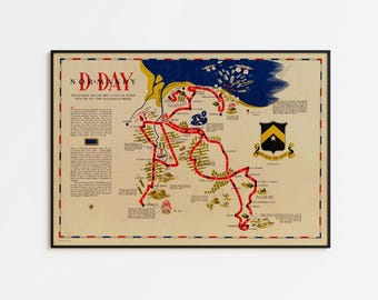 1944 D-Day Normandy Campaign Map: WW2 Military Poster