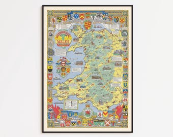 Vintage Wales and Monmouth Map Art Print: Historical Wall Decor
