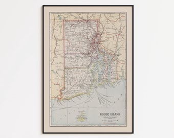 Vintage Rhode Island Map Print: 1920s Wall Art, Framed or Canvas