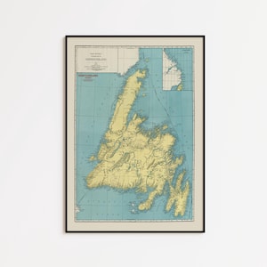 Vintage Newfoundland Map Poster: Canada Wall Art Print