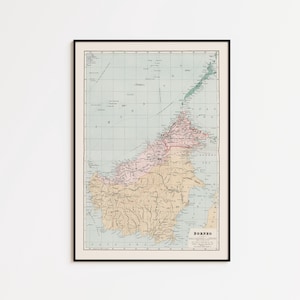 Vintage Borneo Map Print: 1904 Old Wall Art