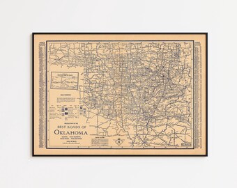 1926 Oklahoma Roads Map: Vintage Wall Art Print