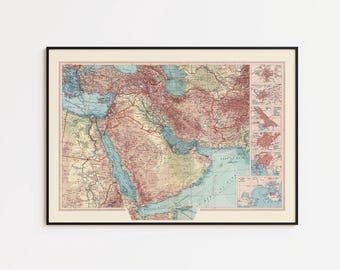 Vintage Middle East Map Print: Geographical Wall Art