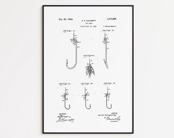 Fly Hook Patent Art Print: Vintage Fishing Poster