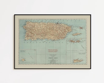 Vintage Puerto Rico Map Print: Canvas Wall Art
