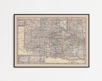 Vintage Oklahoma Map Print: 1920s Wall Art, Framed or Canvas