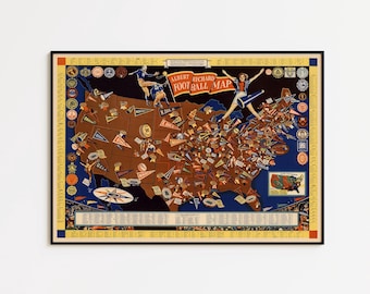 Vintage College Football Map of USA - Pictorial Poster Print