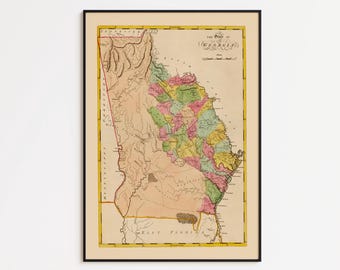 Vintage Georgia Map Print 1815: Antique Style Wall Art