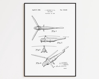 Helicopter Patent Art Print: Vintage Aviation Poster