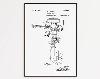 Patentprint buitenboordmotor: vintage zeilkunst