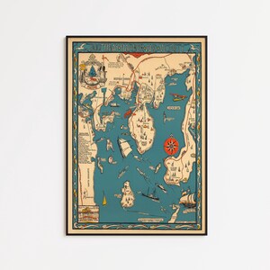 Boothbay Harbor Maine Map Art: Vintage Pictorial Wall Decor