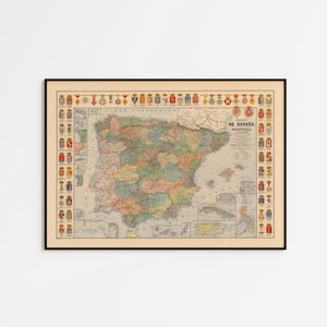 Vintagekarta över Spanien och Portugal: Kolonial kartografi från 1892