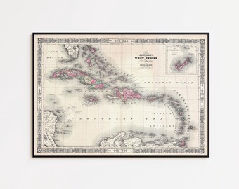1864 Caribbean Map Print: Vintage West Indies Wall Art