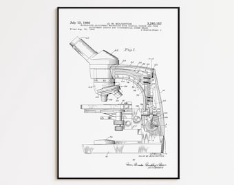 Impresión artística de patente de microscopio: póster científico vintage