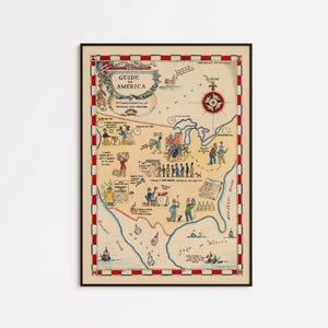 Vintage USA Map Print: Guide to America Canvas Wall Art