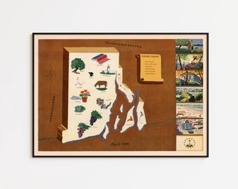 1938 Rhode Island Map Print: Vintage USA Wall Art