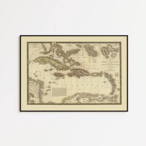 Vintage Antilles Map Print: West Indies Historical Wall Art