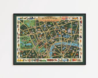 Impresión de mapa vintage de Londres: plano de calles del centro de Londres, arte mural