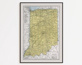 Impresión de mapa vintage de Indiana: póster de lienzo para pared