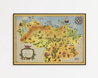 Vintage Venezuela Map Print: Illustrated Tourist Road Map Art