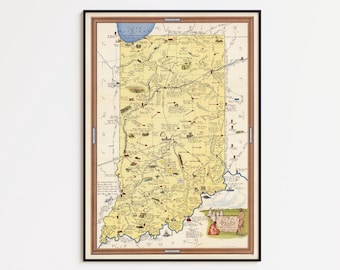 Impresión artística de un mapa vintage de Indiana: decoración de pared de estilo antiguo