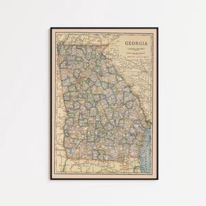 Vintage Map of Georgia 1920: Framed Poster, Canvas, or Art Print