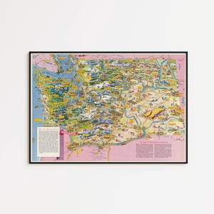 Vintage Pictorial Map of Washington: Wall Art Poster Print