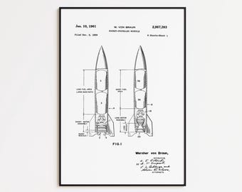 Rocket Patent Art Print: Vintage Blueprint Poster