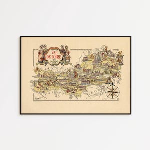 Vintage Val De Loire Map Print: France Wall Art, Stretched Canvas