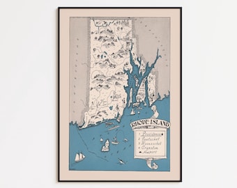 Vintage Rhode Island Map Print: Coastal Wall Art