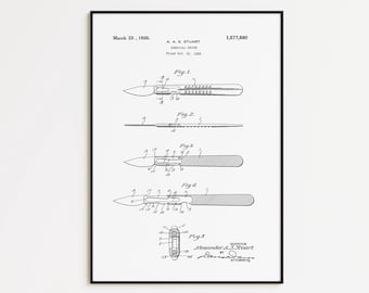 メスの特許アートプリント：ヴィンテージ外科用ナイフの設計図