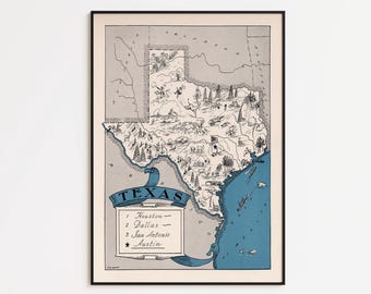 Vintage kaartafdruk Texas: canvas muurkunst