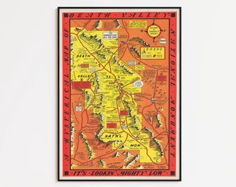 Vintage Death Valley Map Print | Historical Wall Art