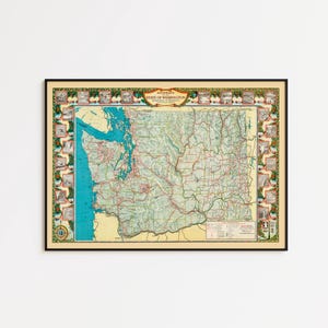 Vintage Washington State Map Poster: 1939 Pictorial Road Map Art Print