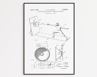 Fencing Patent Art Print: Sports Wall Decor, Framed or Canvas
