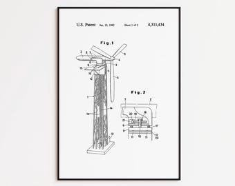 Wind Turbine Patent Art Print: Vintage Engineering Poster