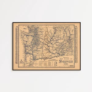 Vintage 1926 Washington Roads Map: Framed Poster, Canvas Art Print
