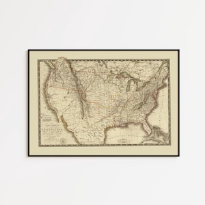 1821 Historical Map of United States and Canada: Vintage Wall Art