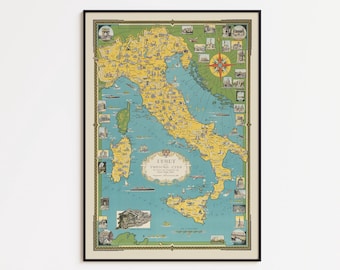 Impresión de mapa antiguo de Italia: Cartografía del Vaticano de 1944, Historia del Arte