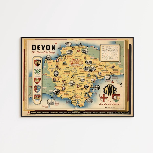 1933 Devon Map Print: Vintage Wall Art