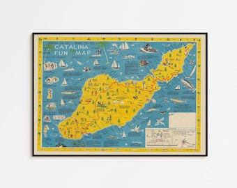 Santa Catalina Island Map Poster: Vintage Style Wall Art