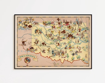 Vintage Oklahoma Map Print: 1935 Art History Wall Art
