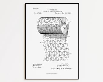 Toilet Paper Patent Art Print: Vintage Restroom Decor